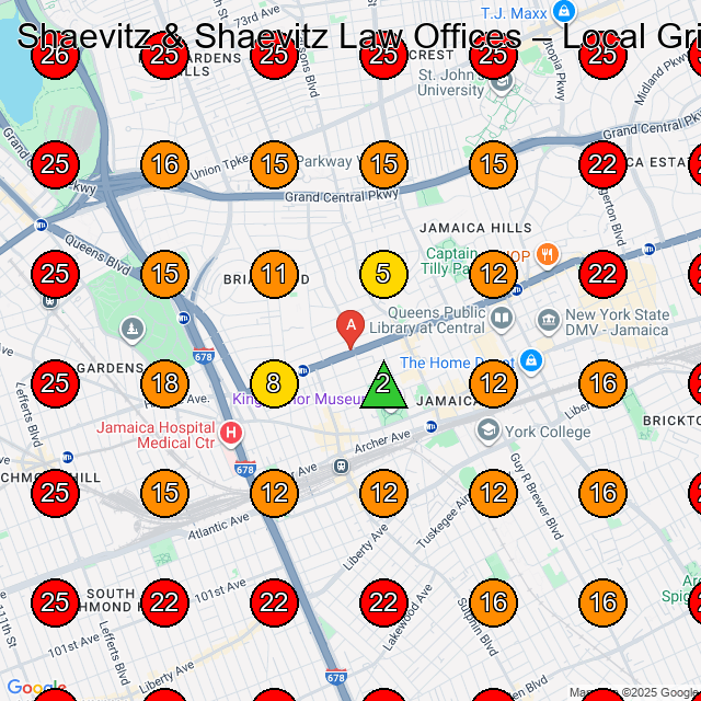 Shaevitz & Shaevitz Law Offices GeoGrid visibility map for Personal Injury Attorney in Queens